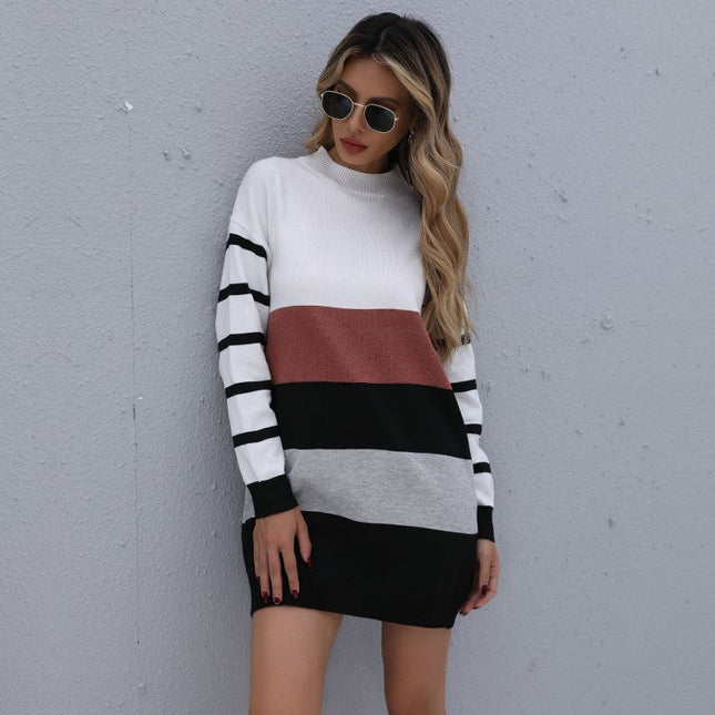 Women Clothing Autumn Winter Color Matching Fashionable Long Knitted Base Sweater Dress by BYNES NEW YORK | Apparel & Accessories