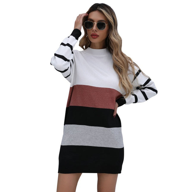 Women Clothing Autumn Winter Color Matching Fashionable Long Knitted Base Sweater Dress by BYNES NEW YORK | Apparel & Accessories