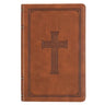 KJV Holy Bible, Standard Size Faux Leather Red Letter Edition Thumb Index, Ribbon Marker, King James Version, Honey Brown Cross Emblem