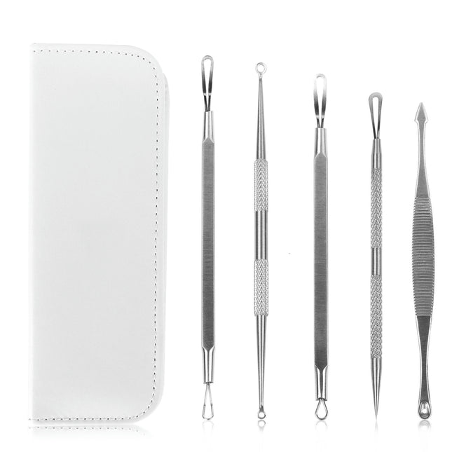 5 Pcs Blackhead Remover Kit Pimple Comedone Extractor Tool Set Stainless Steel Facial Acne Blemish Whitehead Popping Zit Removing for Nose Face Skin