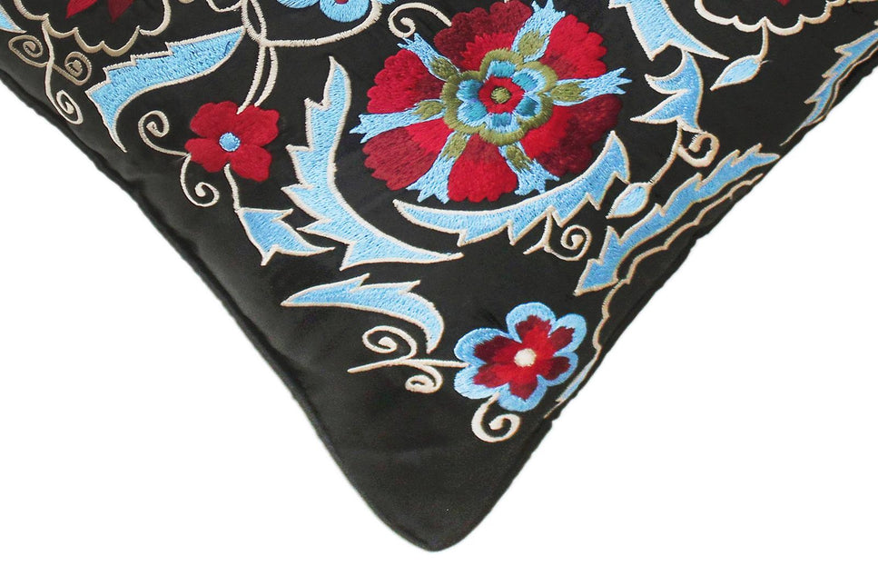 Bohemian Quach Silk Embroidered Handmade Pillow by Bareens Designer Rugs