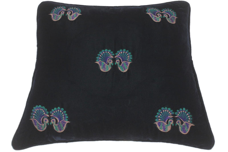 Bohemian Ha Hand Embroidered Italian Velvet Pillow by Bareens Designer Rugs