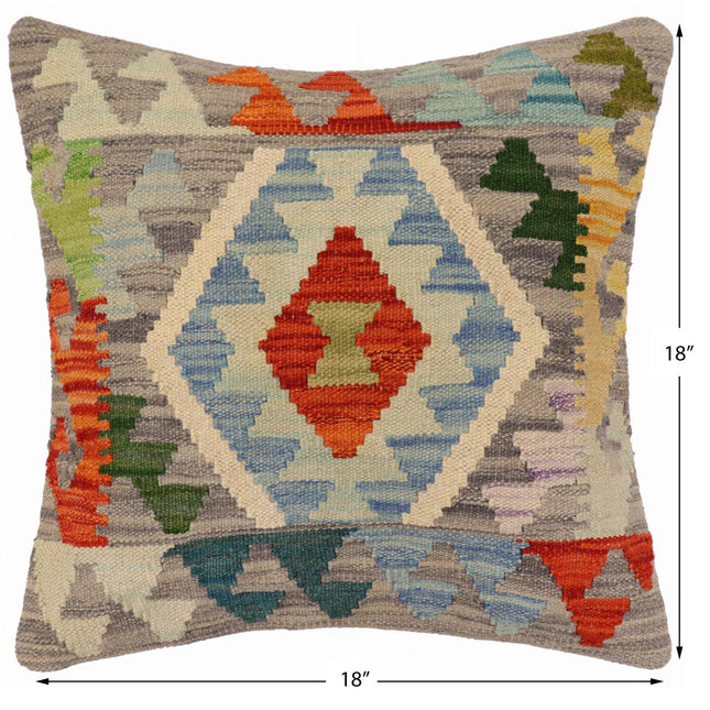 Bohemian Irwin Turkish Hand-Woven Kilim Pillow - 18'' x 18'' by Bareens Designer Rugs