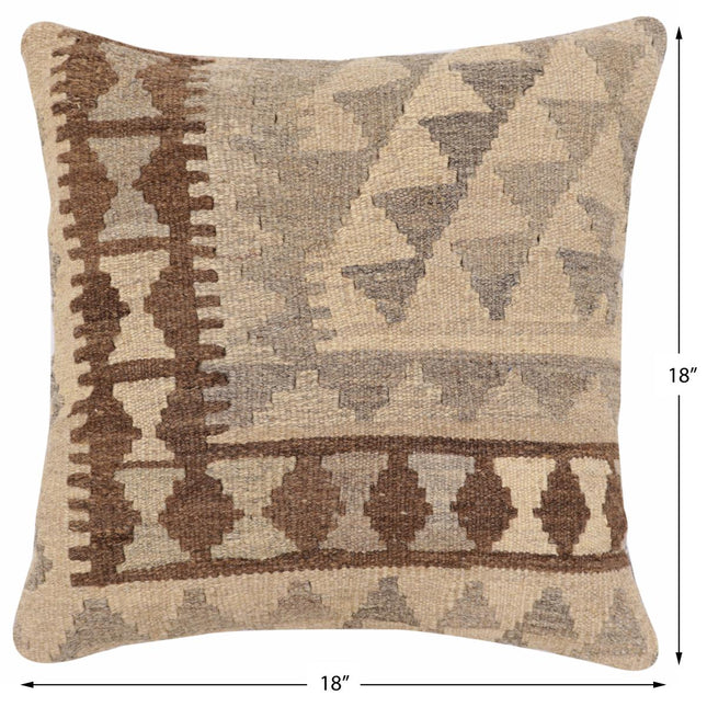 Bohemian Rivers Turkish Hand-Woven Kilim Pillow - 18'' x 18'' by Bareens Designer Rugs