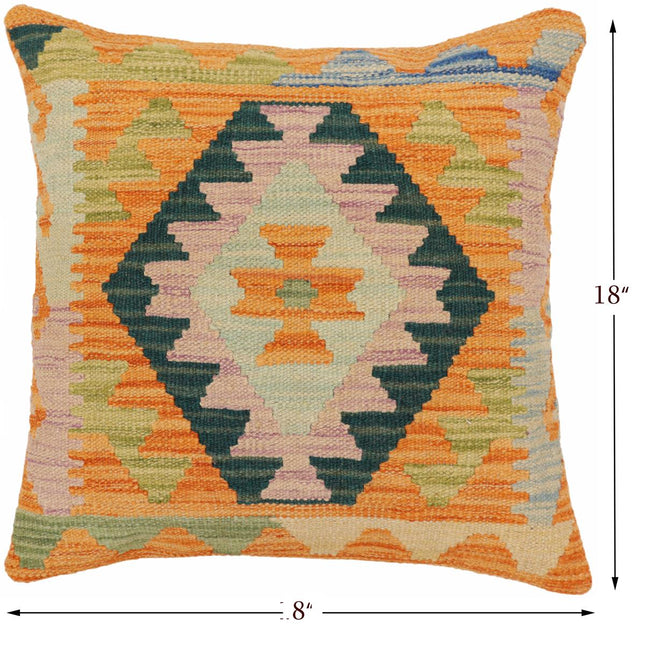 Bohemian Goodwin Turkish Hand-Woven Kilim Pillow - 18'' x 18'' by Bareens Designer Rugs