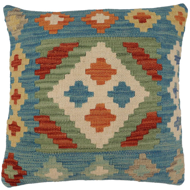 Bohemian Rosales Turkish Hand-Woven Kilim Pillow - 18'' x 18'' by Bareens Designer Rugs