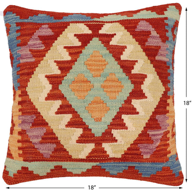 Bohemian Morrow Turkish Hand-Woven Kilim Pillow - 18'' x 18'' by Bareens Designer Rugs