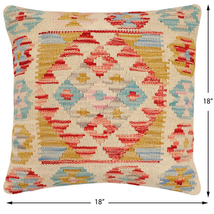Bohemian Bryce Turkish Hand-Woven Kilim Pillow - 18'' x 18'' by Bareens Designer Rugs