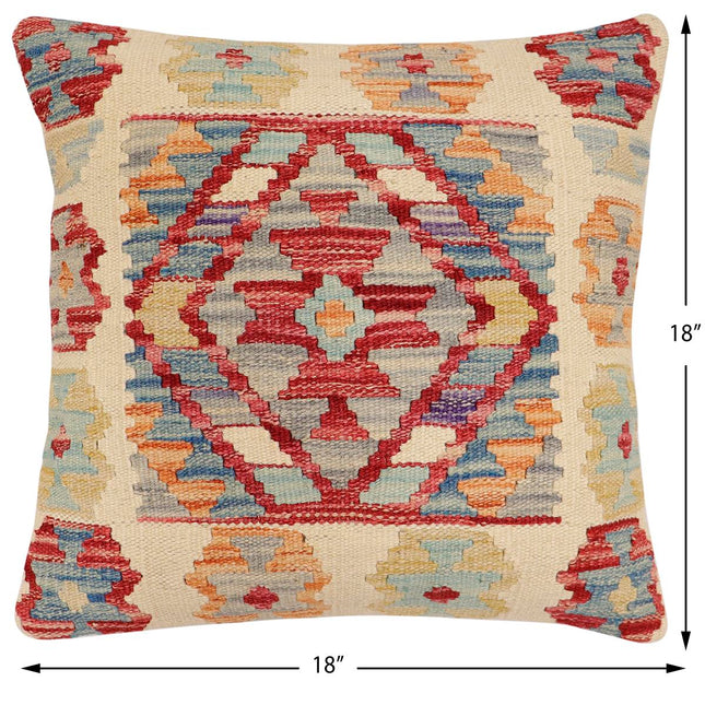 Bohemian Jamie Turkish Hand-Woven Kilim Pillow - 18'' x 18'' by Bareens Designer Rugs