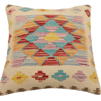 Bohemian Angela Turkish Hand-Woven Kilim Pillow - 18'' x 18'' by Bareens Designer Rugs