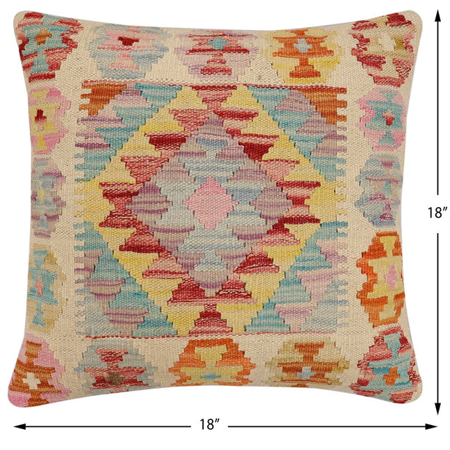 Bohemian Nina Turkish Hand-Woven Kilim Pillow - 18'' x 18'' by Bareens Designer Rugs