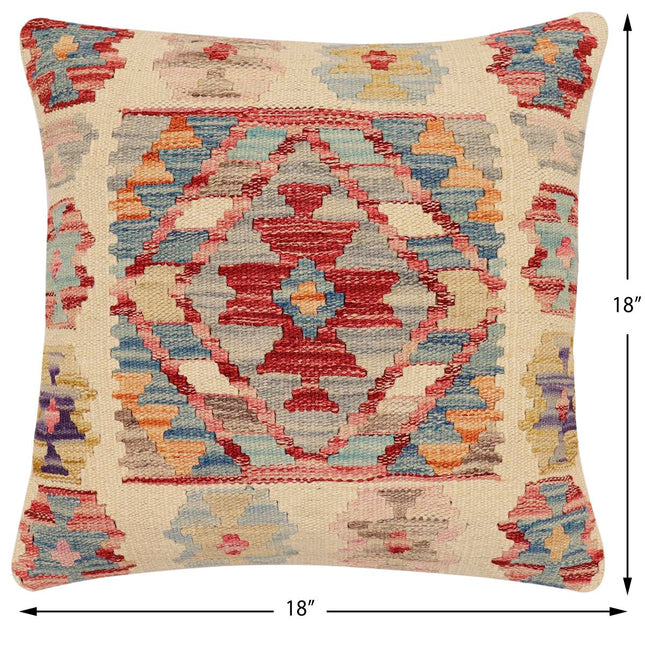 Bohemian Javier Turkish Hand-Woven Kilim Pillow - 18'' x 18'' by Bareens Designer Rugs