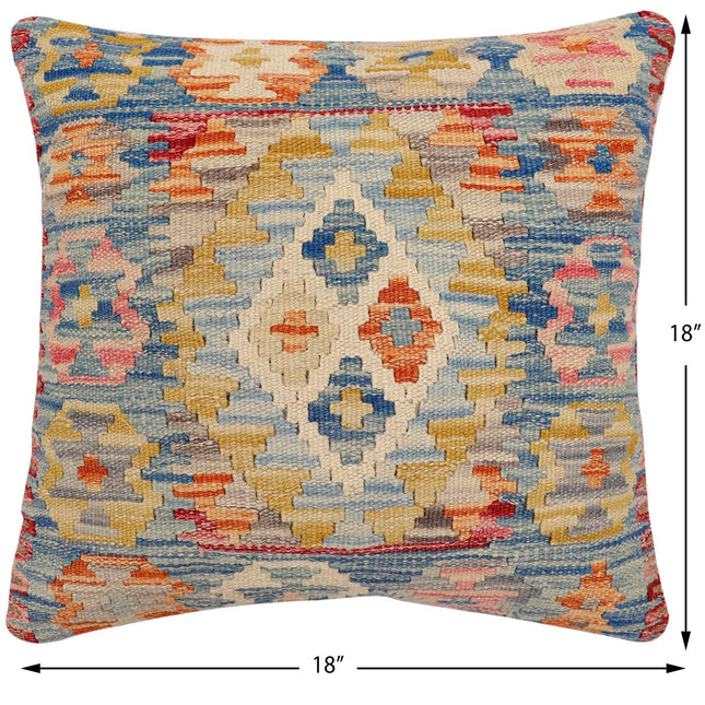 Bohemian Brandt Turkish Hand-Woven Kilim Pillow - 18'' x 18'' by Bareens Designer Rugs