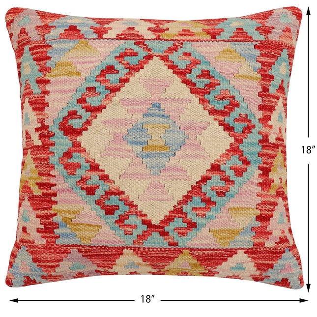 Bohemian Canty Turkish Hand-Woven Kilim Pillow - 18'' x 18'' by Bareens Designer Rugs