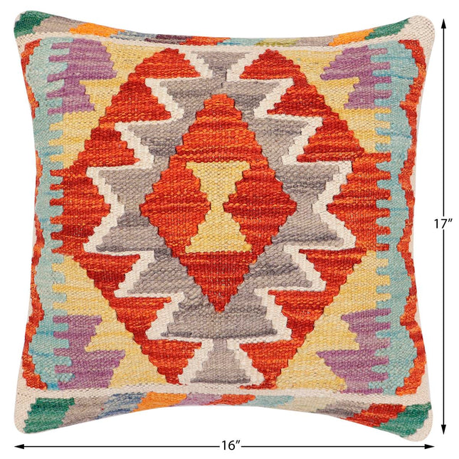 Southwestern Norene Turkish Hand-Woven Kilim Pillow - 16" x 17" by Bareens Designer Rugs
