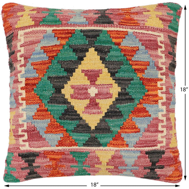 Bohemian Lorene Turkish Hand-Woven Kilim Pillow - 18'' x 18'' by Bareens Designer Rugs