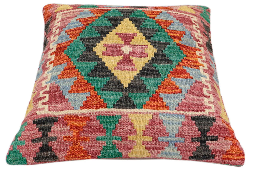 Bohemian Lorene Turkish Hand-Woven Kilim Pillow - 18'' x 18'' by Bareens Designer Rugs