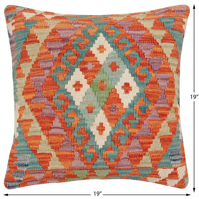 Bohemian Sharpe Turkish Hand-Woven Kilim Pillow - 19 x 19 by Bareens Designer Rugs