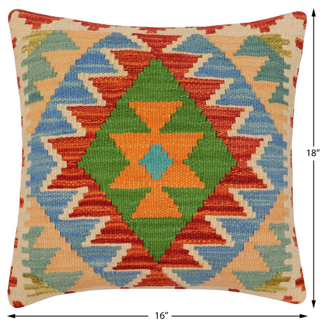 Tribal Pugh Turkish Hand-Woven Kilim Pillow - 16" x 18" by Bareens Designer Rugs