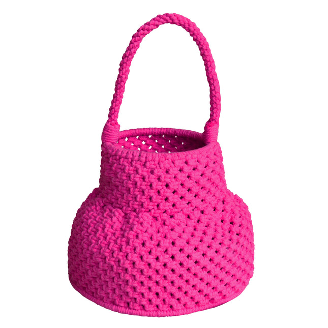 PETITE NAGA Macrame Bucket Bag In Dragonfruit Pink by BrunnaCo