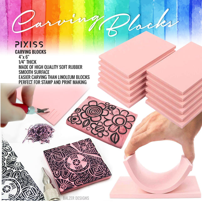 PIXISS Carving Blocks with Lino Cutter - 5 Pack by Pixiss