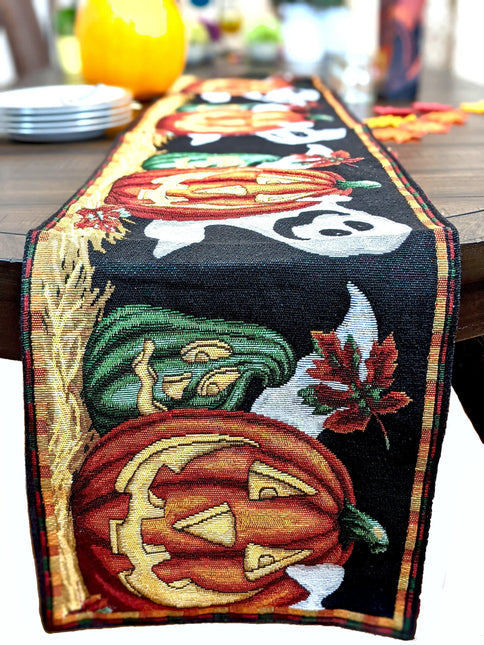 DaDa Bedding Halloween Pumpkins Table Runner, Harvest Orange Tapestry (12914) by DaDa Bedding Collection - Vysn