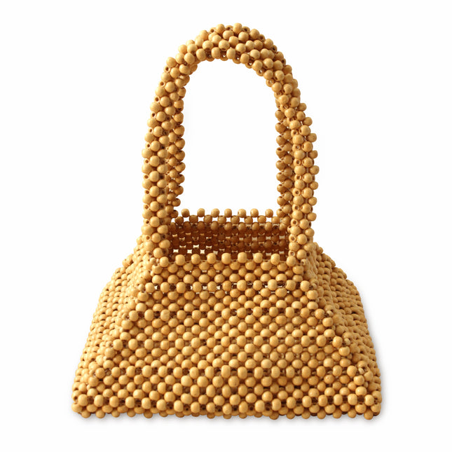 Pyramid Beaded Tote Bag in Toasted Beige by BrunnaCo