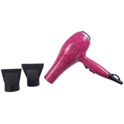 Ionic Pro 2000 - Professional 2000W Powerful Hair Dryer - Concentrator Nozzles Included - Hot Pink Leopard
