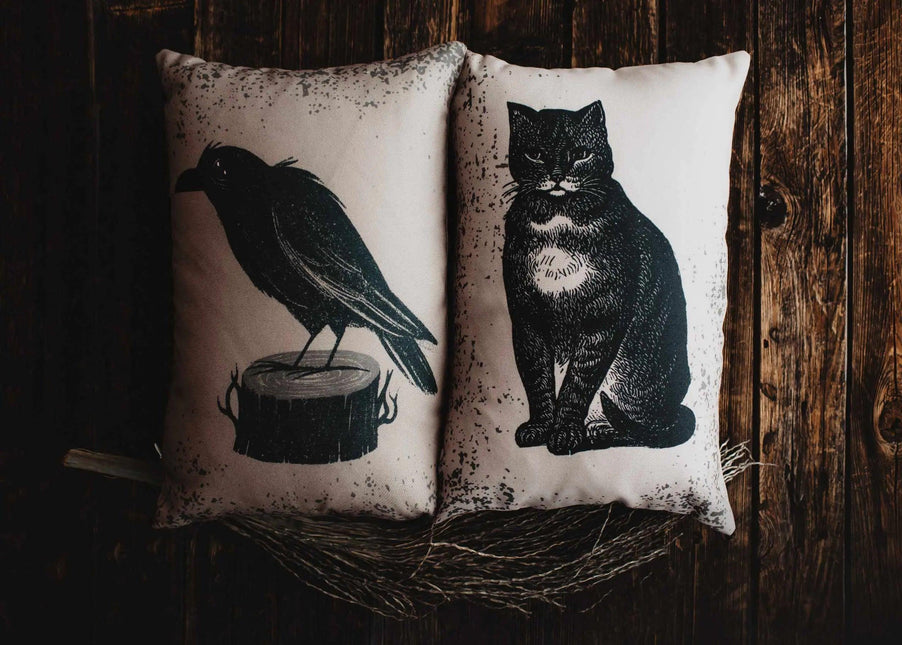 Primitive Black Cat Lumbar Pillow Cover | 12x18 Halloween Décor | Fall Decor | Room Decor | Decorative Pillows | Gift for her | Sofa Pillows by UniikPillows - Vysn