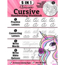 Unicorn Cursive Handwriting Workbook: 5-in-1 Cursive Handwriting Practice Books Beginning to Master For Kids: Tracing Letters, Connecting Cursive Lett