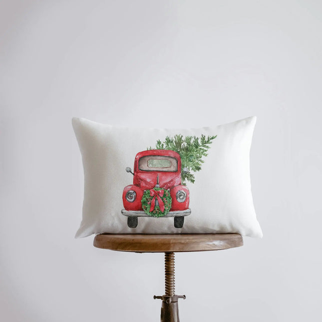 Red Christmas Truck | 18x12 | Wreath Pillow Cover | Red Truck | Christmas Decor | Throw Pillow | Home Decor | Room Decor | Sister Gift by UniikPillows