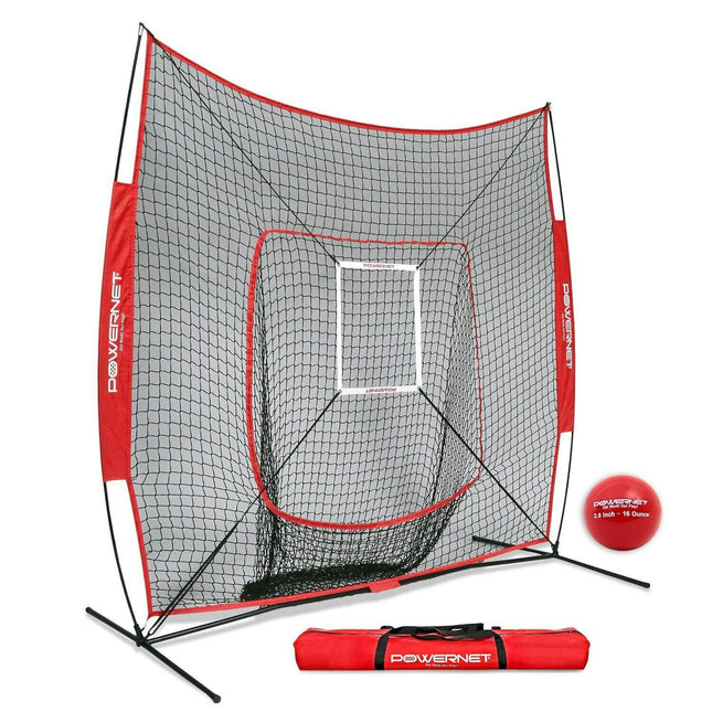 PowerNet DLX 7x7 Baseball Softball Hitting Net + Weighted Heavy Ball + Strike Zone Attachment + Carry Bag by Jupiter Gear