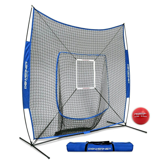 PowerNet DLX 7x7 Baseball Softball Hitting Net + Weighted Heavy Ball + Strike Zone Attachment + Carry Bag by Jupiter Gear