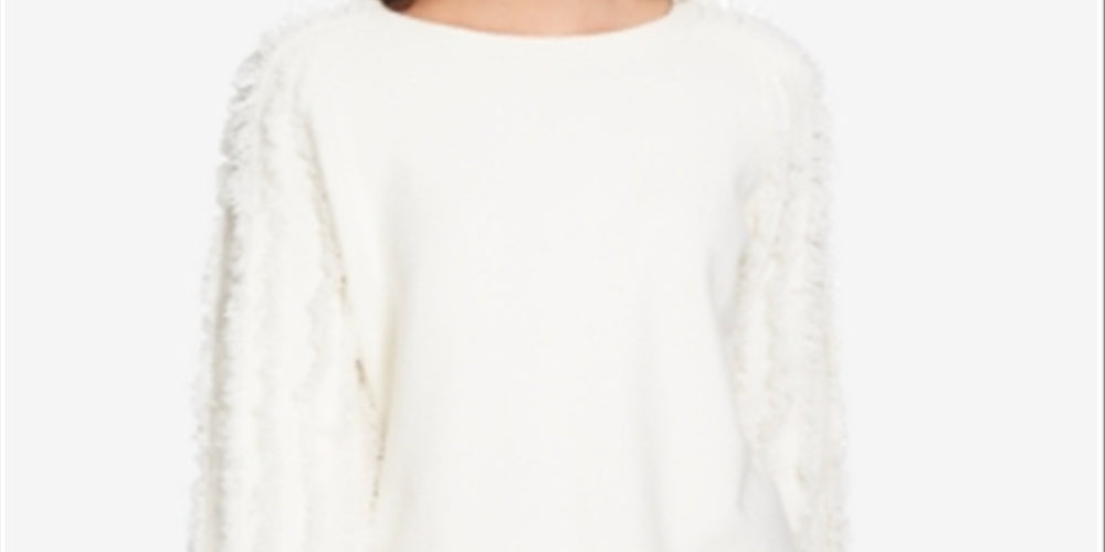 1.STATE Women's Crewneck Fringe Sleeve Sweater White by Steals
