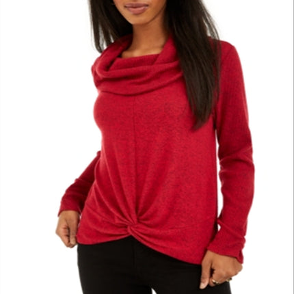 BCX Junior's Textured Cowlneck Twist Front Sweater Red Size Large by Steals