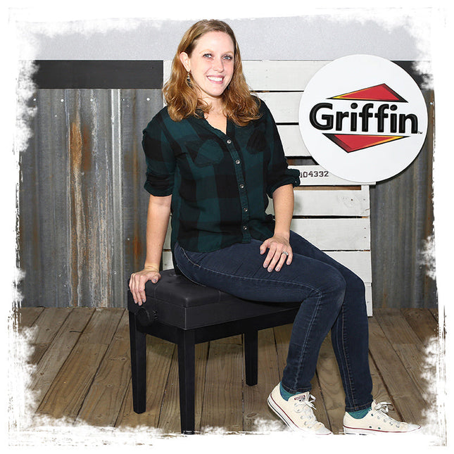 GRIFFIN Premium Antique Piano Bench - Adjustable Black Solid Wood Frame & PU Leather Padded Cushion by GeekStands.com