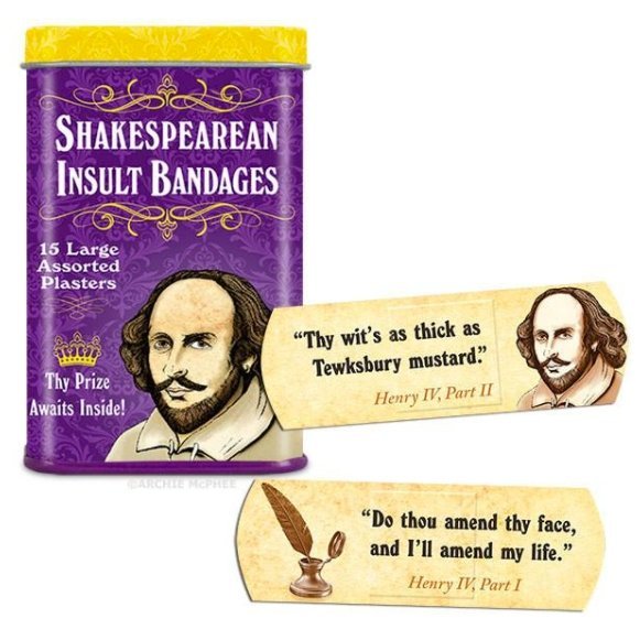 Shakespearean Insult Bandages for Curs, Scoundrels, and Wretches | Funny Bandages in a Metal Tin by The Bullish Store