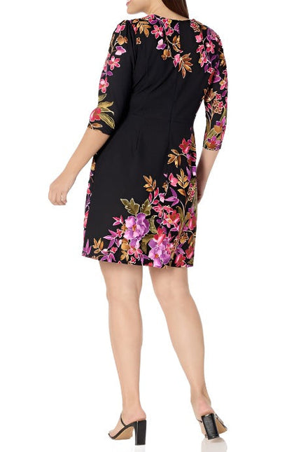 London Times Crew Neck 3/4 Sleeve Floral Print Dress by Curated Brands