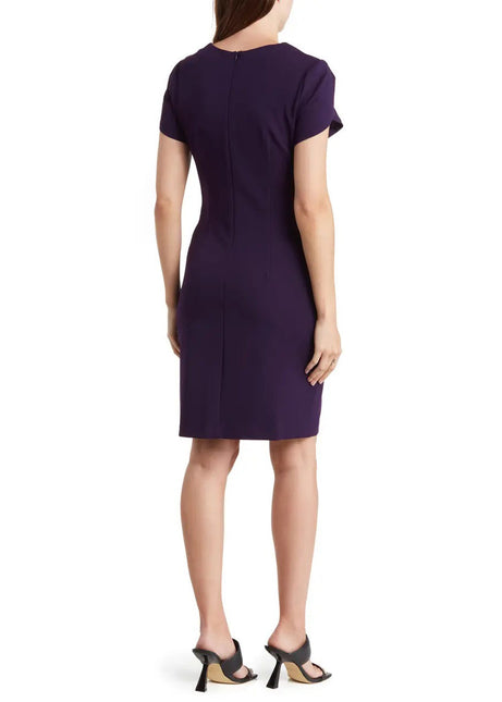Connected Apparel square neck petal sleeve zipper closure bodycon solid stretch crepe dress by Curated Brands