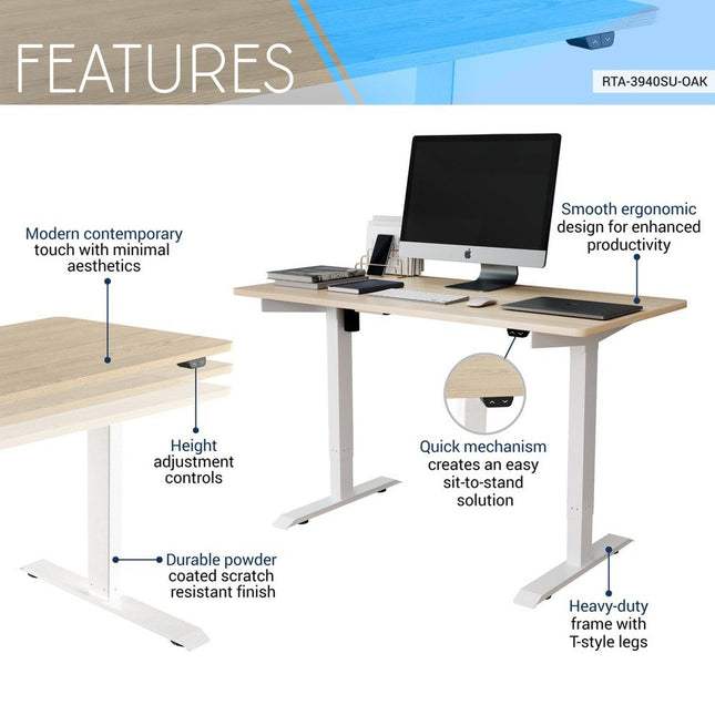 Techni Mobili Adjustable Sit to Stand Desk, Oak by Level Up Desks