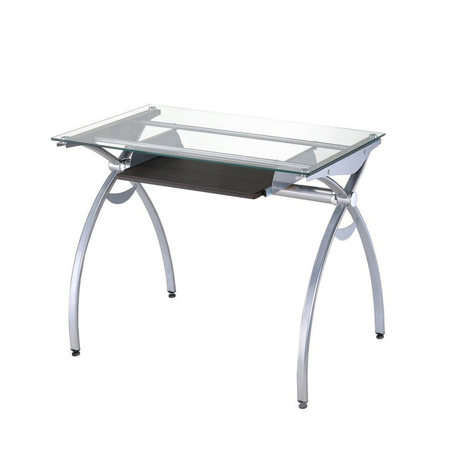 Techni Mobili Contempo Clear Glass Top Computer Desk with Pull Out Keyboard Panel, Clear by Level Up Desks