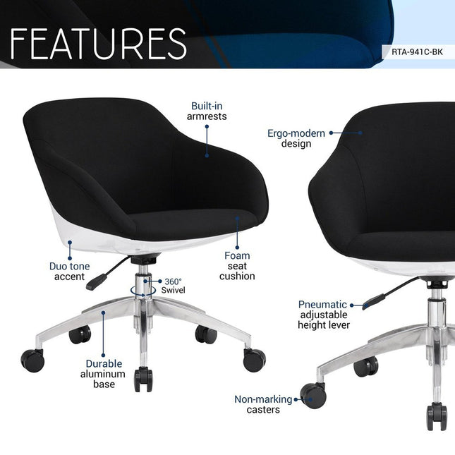 Techni Mobili Home Office Upholstered Task Chair, Black by Level Up Desks