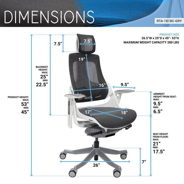 Techni Mobili LUX Ergonomic Executive Chair, Grey by Level Up Desks