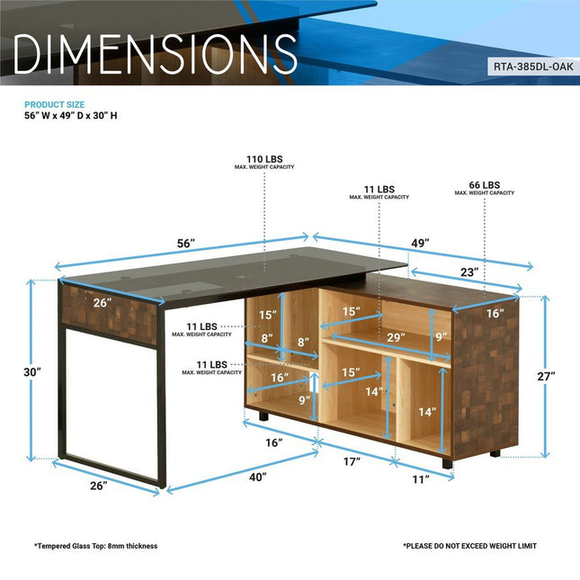 Techni Mobili L-Shape Corner Desk with Multiple Storage, Oak by Level Up Desks