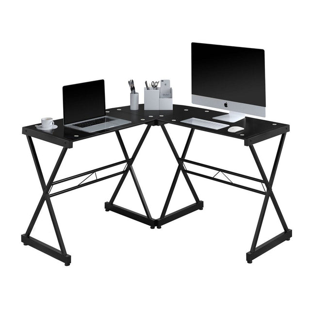 Techni Mobili L-Shaped Glass Computer Desk, Black by Level Up Desks
