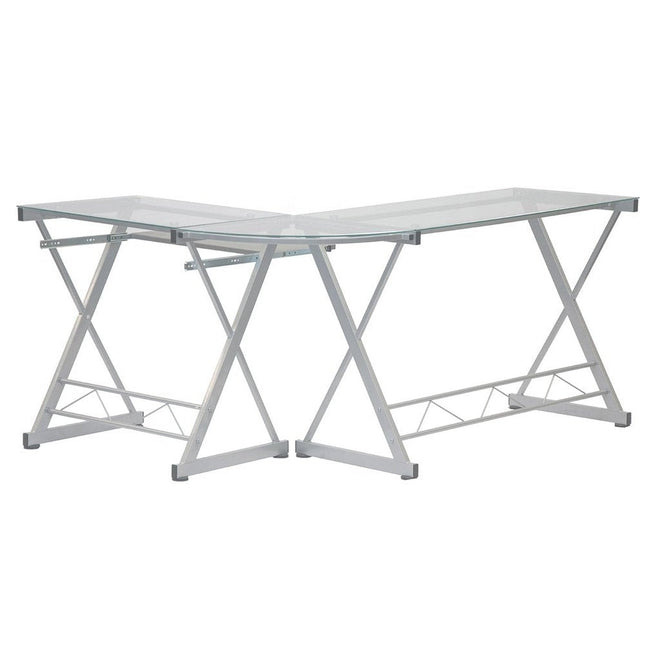 Techni Mobili L-Shaped Tempered Glass Top Computer Desk with Pull Out Keyboard Panel, Clear by Level Up Desks