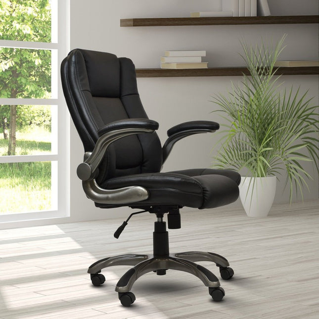 Techni Mobili Medium Back Executive Office Chair with Flip-up Arms, Black by Level Up Desks