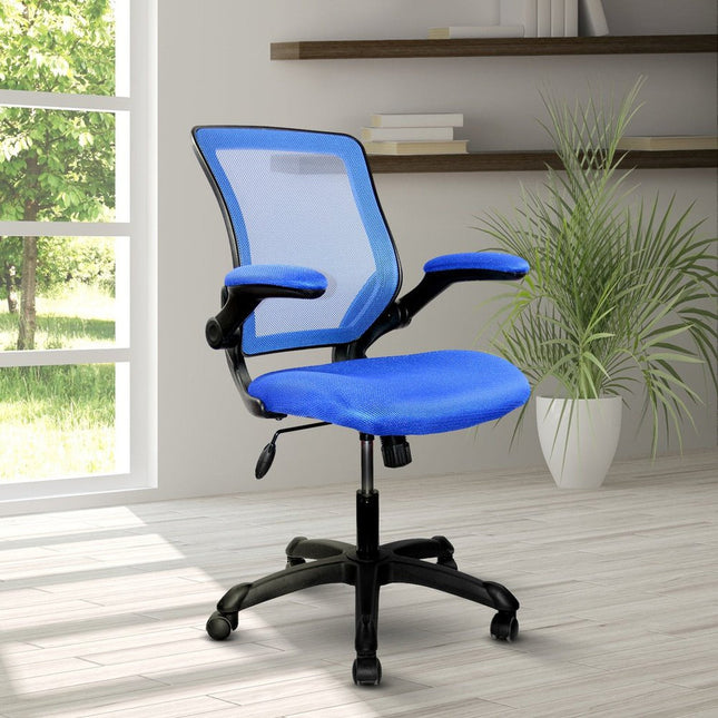 Techni Mobili Mesh Task Office Chair with Flip Up Arms, Blue by Level Up Desks