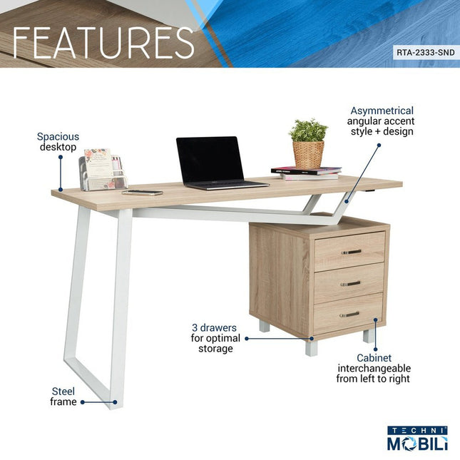 Techni Mobili Modern Design Computer Desk with Storage, Sand by Level Up Desks