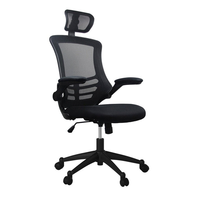 Techni Mobili Modern High-Back Mesh Executive Office Chair with Headrest and Flip-Up Arms, Black by Level Up Desks